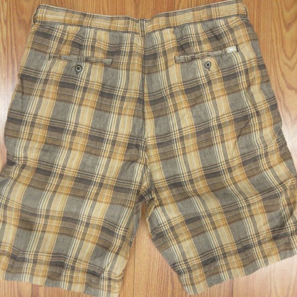 TOMMY BAHAMA REGULAR FIT SHORTS 100% LINEN BROWN PLAID Sz 36 - Picture 4 of 4